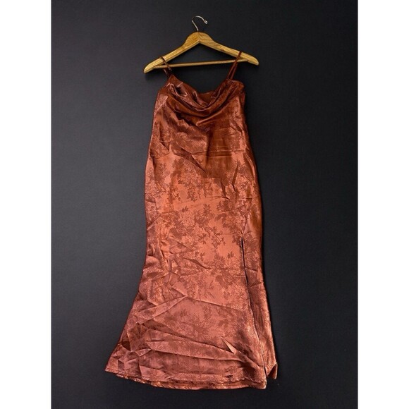 Vintage Satin Slip Prom Dress Womens Medium Cowl Neck Maxi Whimsigoth - Picture 5 of 16